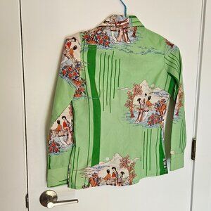 Vintage Light Green button-up blouse chemise Chinese print